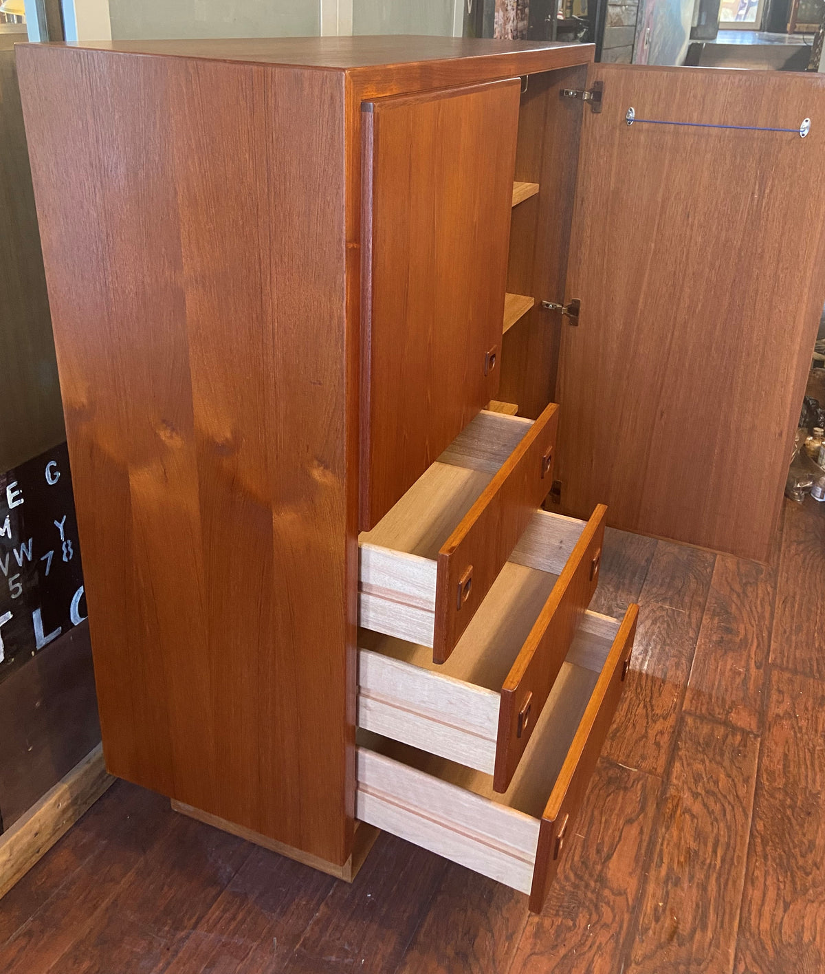 REFINISHED Mid Century Modern Teak Compact Wardrobe or Tall Dresser