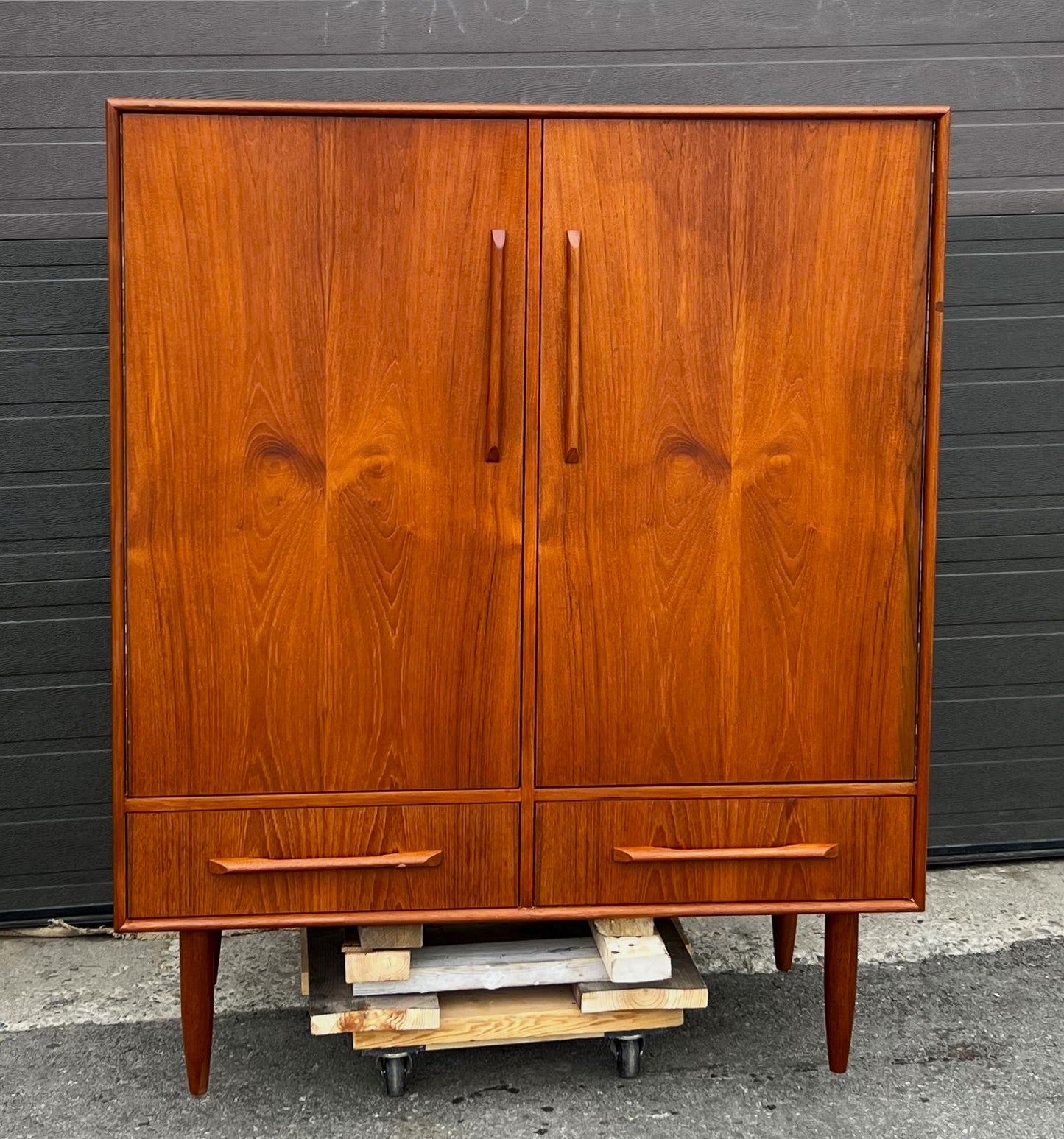 REFINISHED Mid Century Modern Teak Compact Wardrobe or Tall Dresser