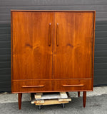 REFINISHED Mid Century Modern Teak Compact Wardrobe or Tall Dresser 1