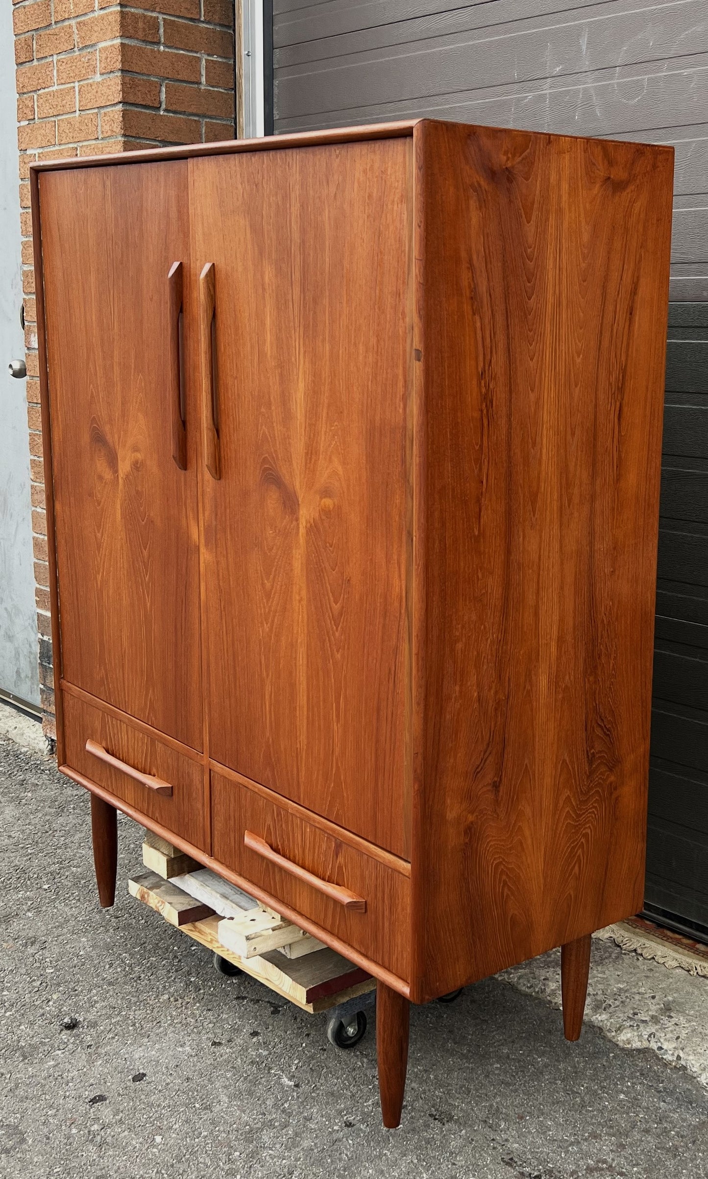 REFINISHED Mid Century Modern Teak Compact Wardrobe or Tall Dresser