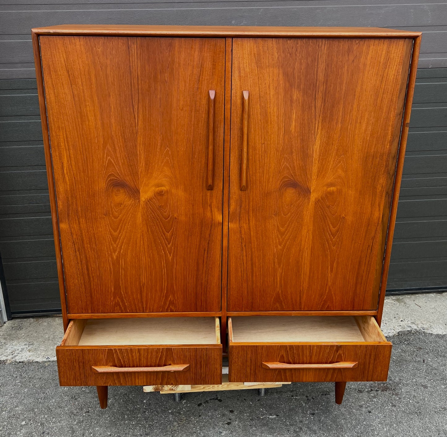 REFINISHED Mid Century Modern Teak Compact Wardrobe or Tall Dresser