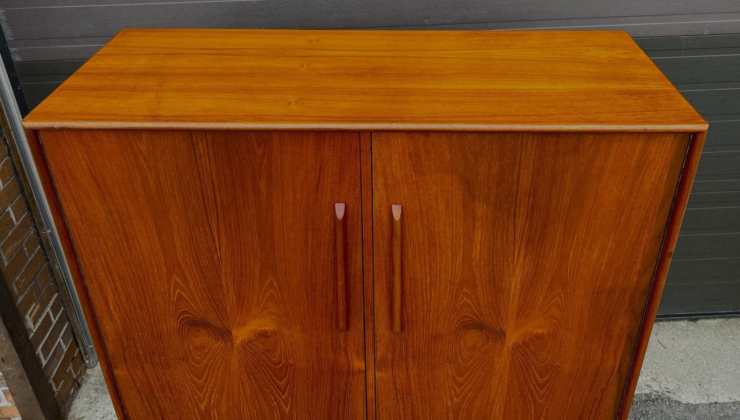 REFINISHED Mid Century Modern Teak Compact Wardrobe or Tall Dresser