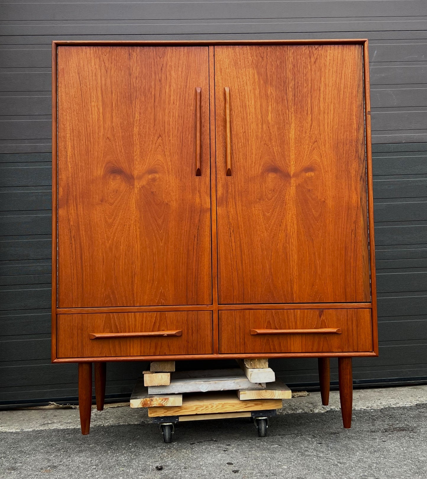 REFINISHED Mid Century Modern Teak Compact Wardrobe or Tall Dresser