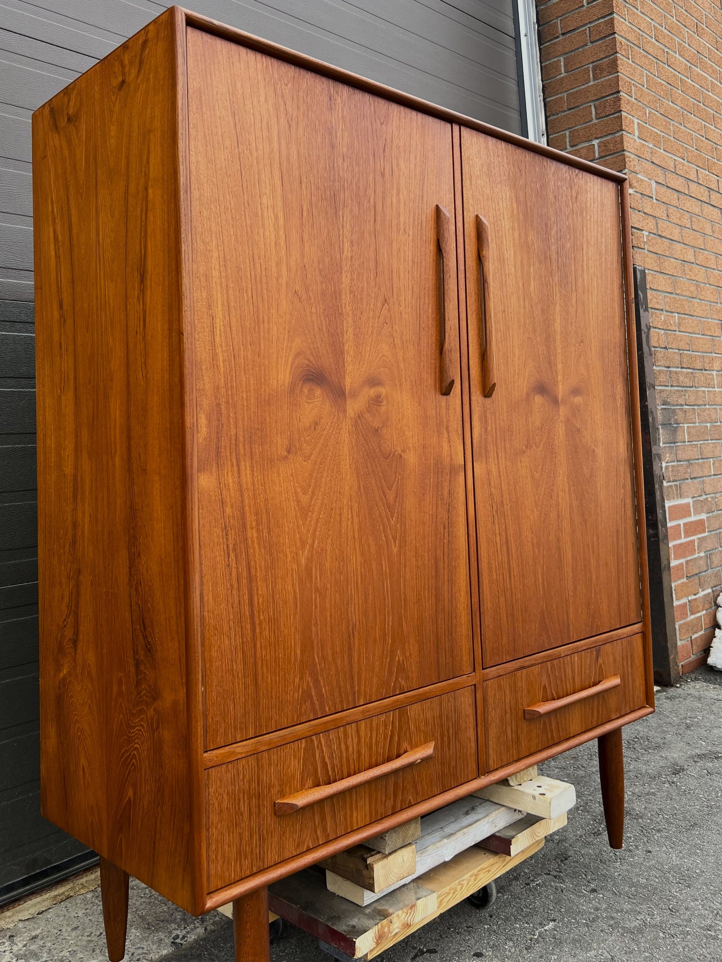 REFINISHED Mid Century Modern Teak Compact Wardrobe or Tall Dresser