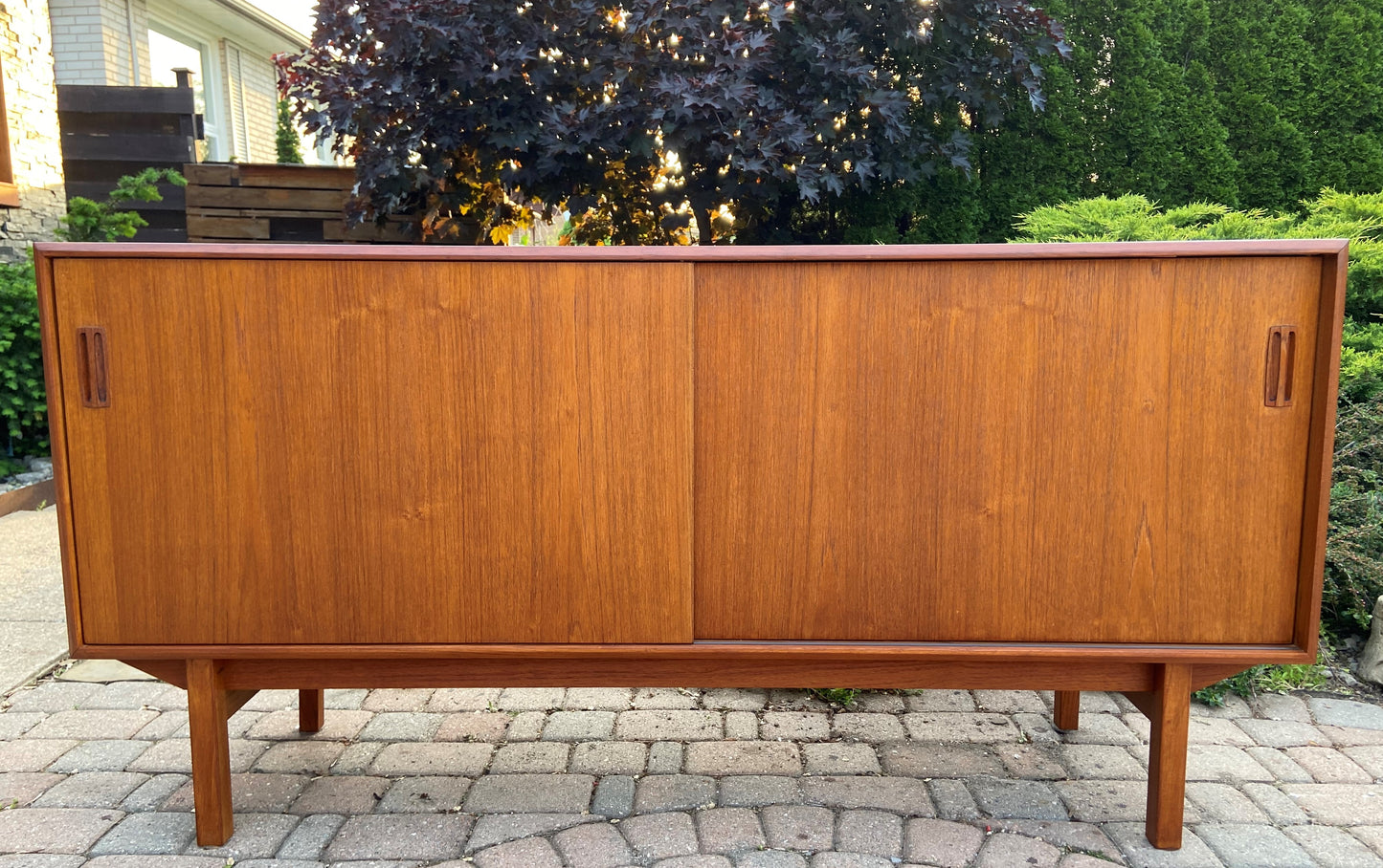 REFINISHED Mid Century Modern Teak Sideboard Credenza TV Media Console 5ft