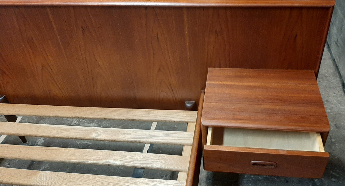 REFINISHED Danish MCM Teak Platform Beds w floating nightstands - set of 2 singles, PERFECT - Mid Century Modern Toronto