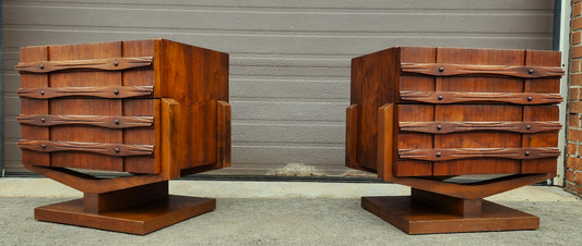 REFINISHED Rare Mid Century Modern Walnut Brutalist Nightstands or End Tables