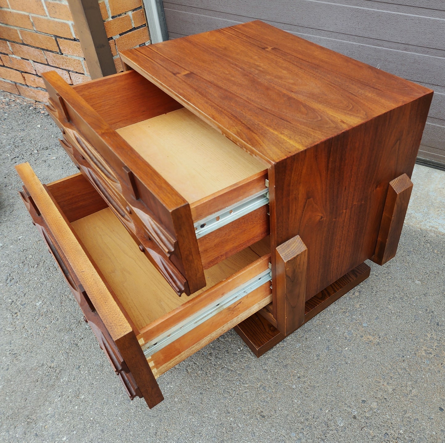 REFINISHED Rare Mid Century Modern Walnut Brutalist Nightstands or End Tables