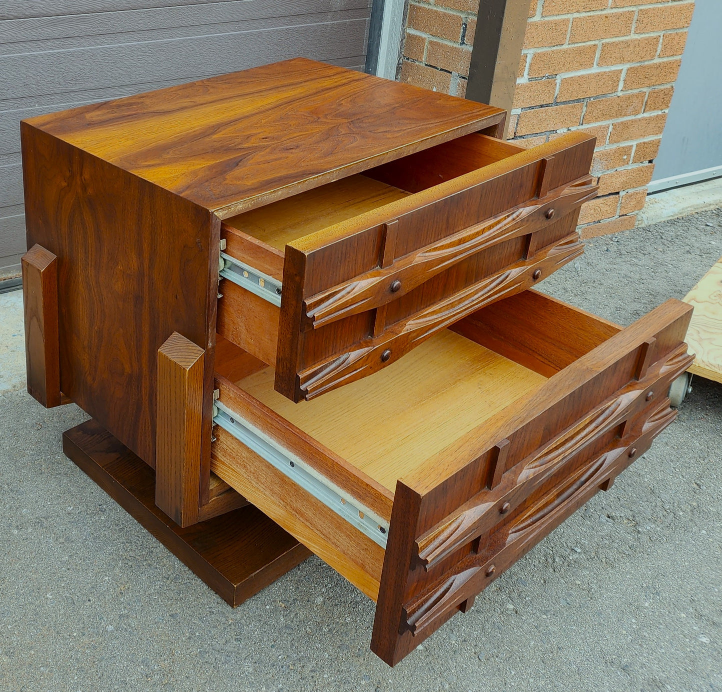 REFINISHED Rare Mid Century Modern Walnut Brutalist Nightstands or End Tables