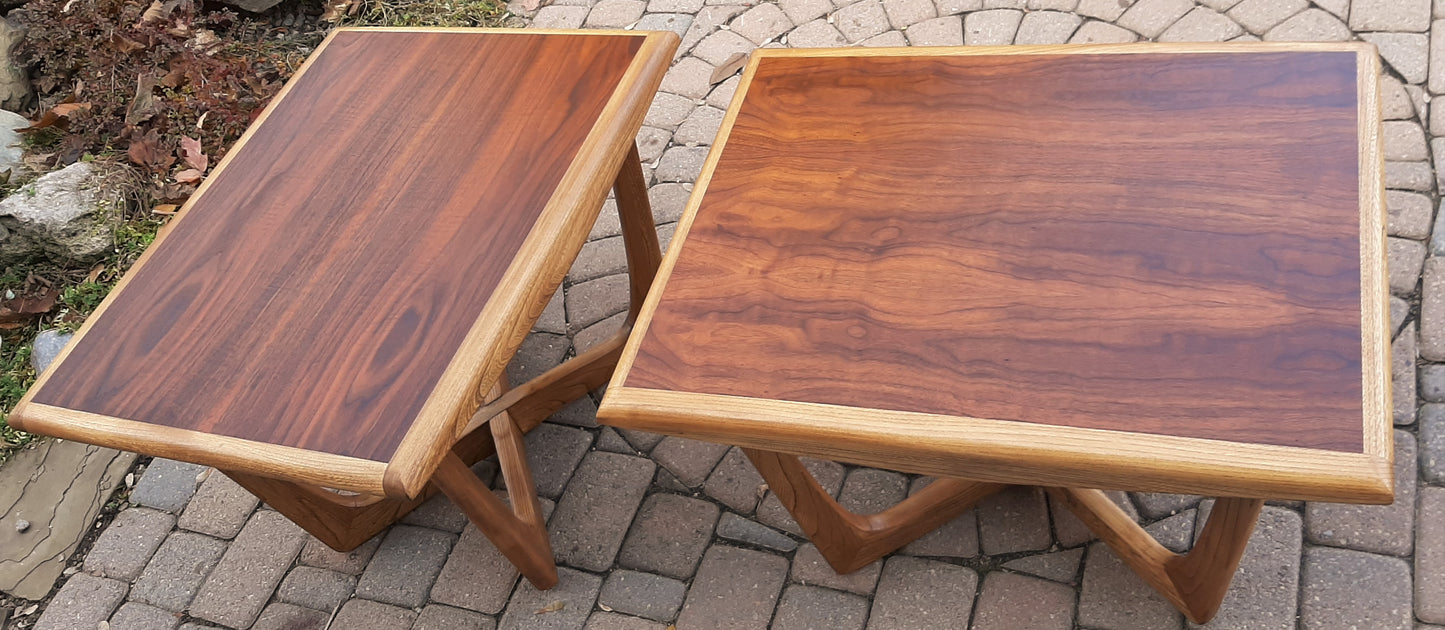 Sculptural MCM Walnut & Ash side tables REFINISHED, in style of A.Pearsall, Perfect