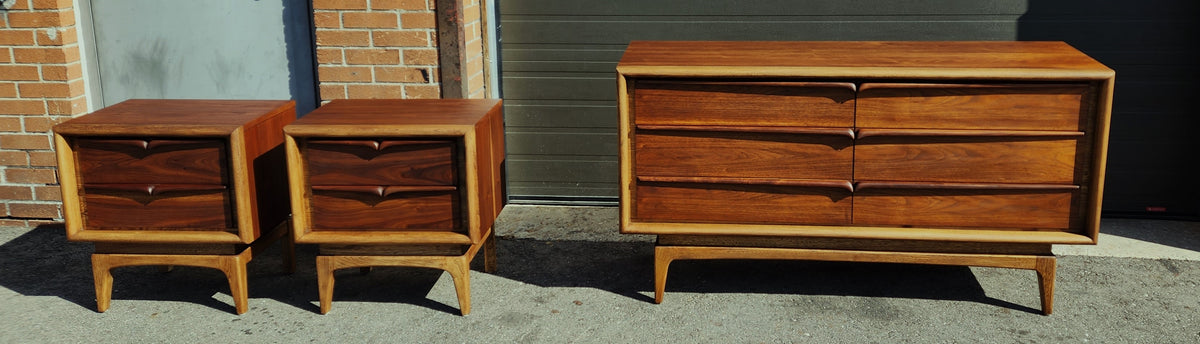 2 REFINISHED Sculptural Mid Century Modern Walnut Nightstands