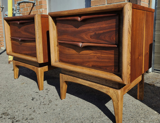 2 REFINISHED Sculptural Mid Century Modern Walnut Nightstands