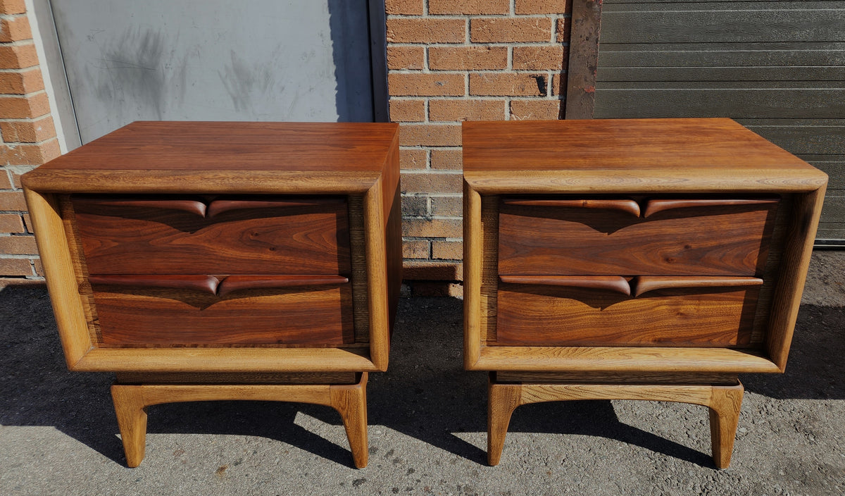 2 REFINISHED Sculptural Mid Century Modern Walnut Nightstands