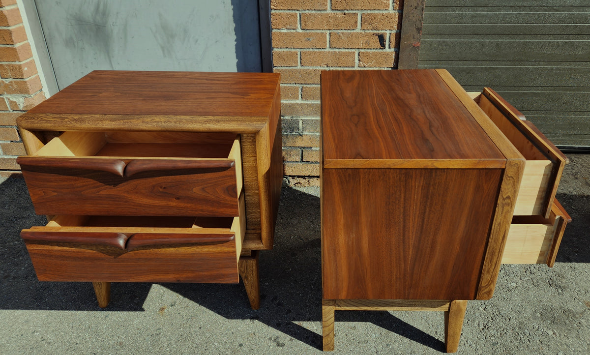 2 REFINISHED Sculptural Mid Century Modern Walnut Nightstands