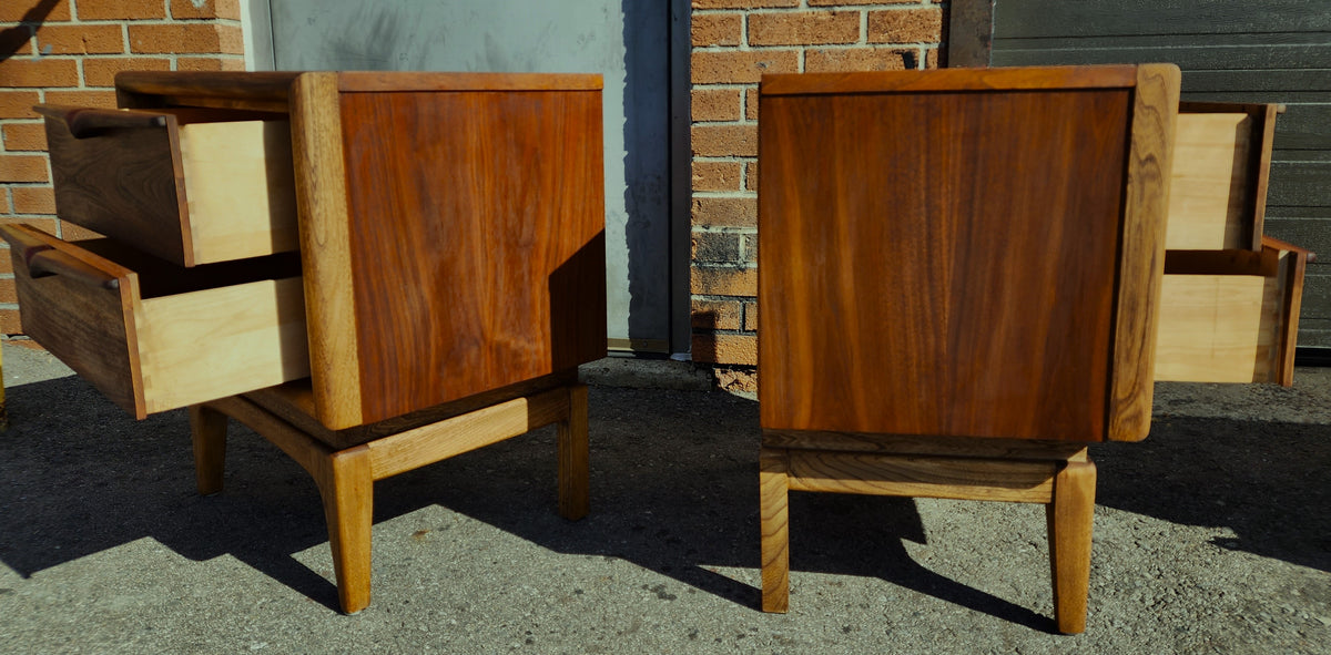 2 REFINISHED Sculptural Mid Century Modern Walnut Nightstands