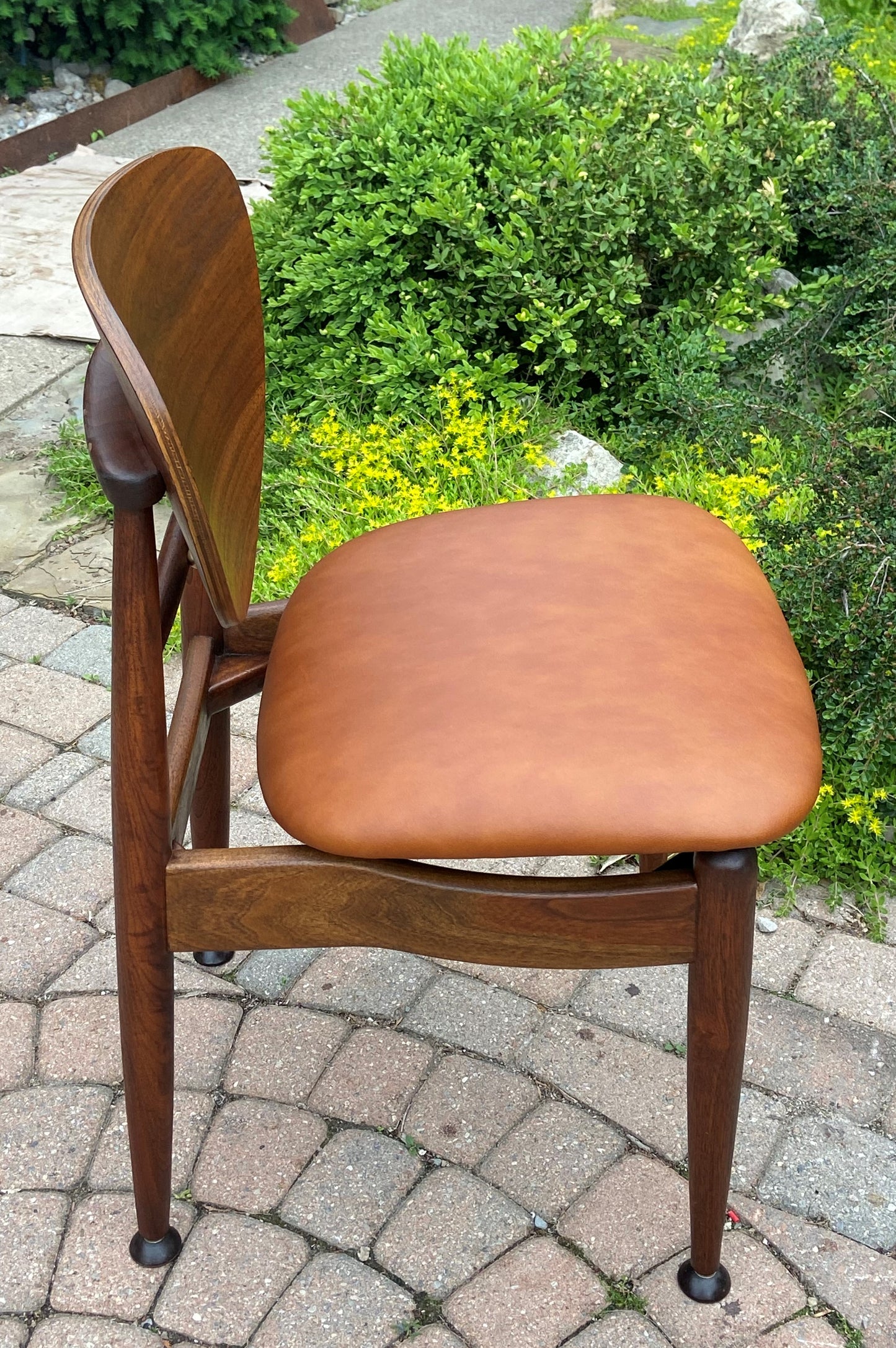 REFINISHED REUPHOLSTERED Finn Juhl for J.Stuart MCM Shield Back Chair in Leather