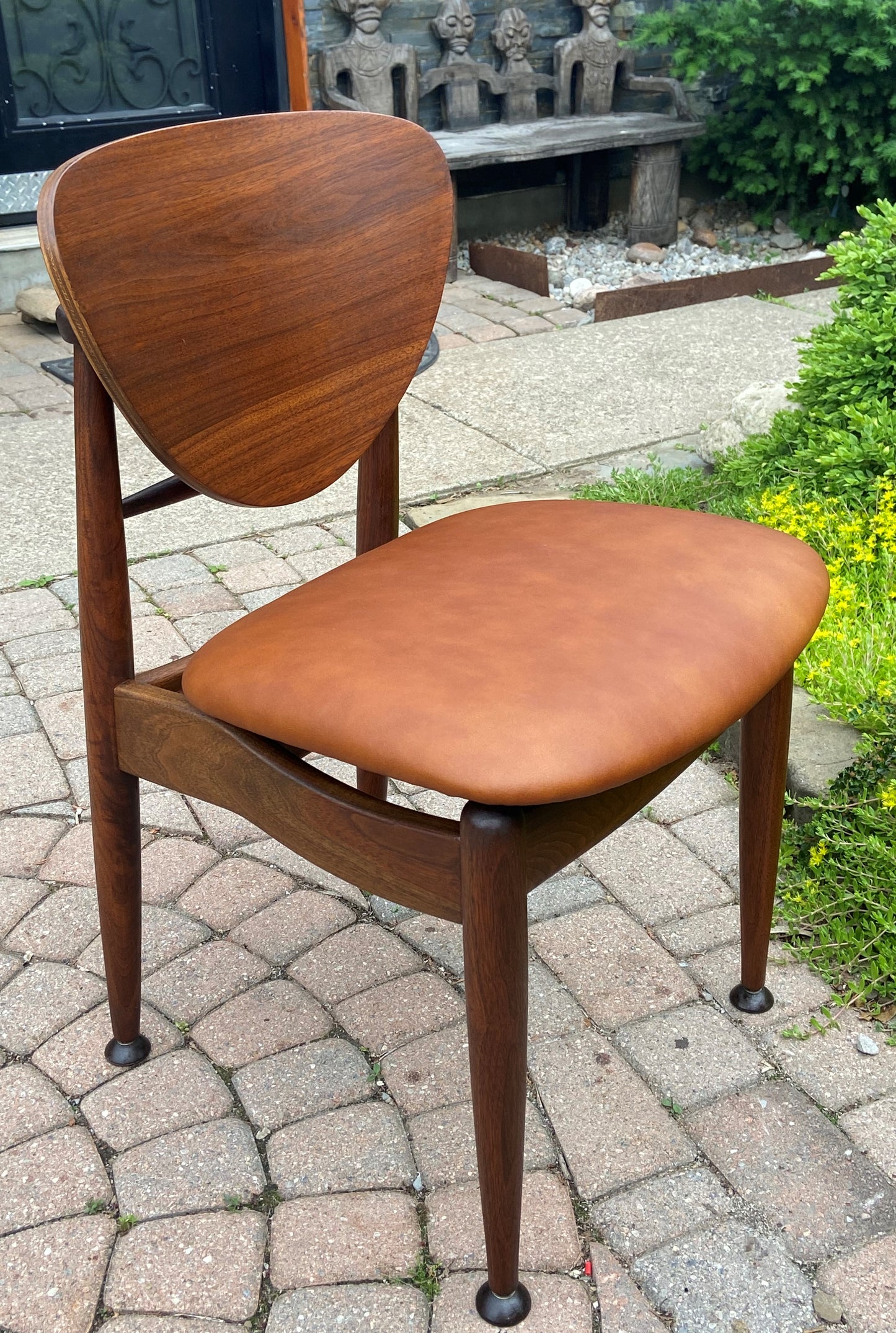 REFINISHED REUPHOLSTERED Finn Juhl for J.Stuart MCM Shield Back Chair in Leather