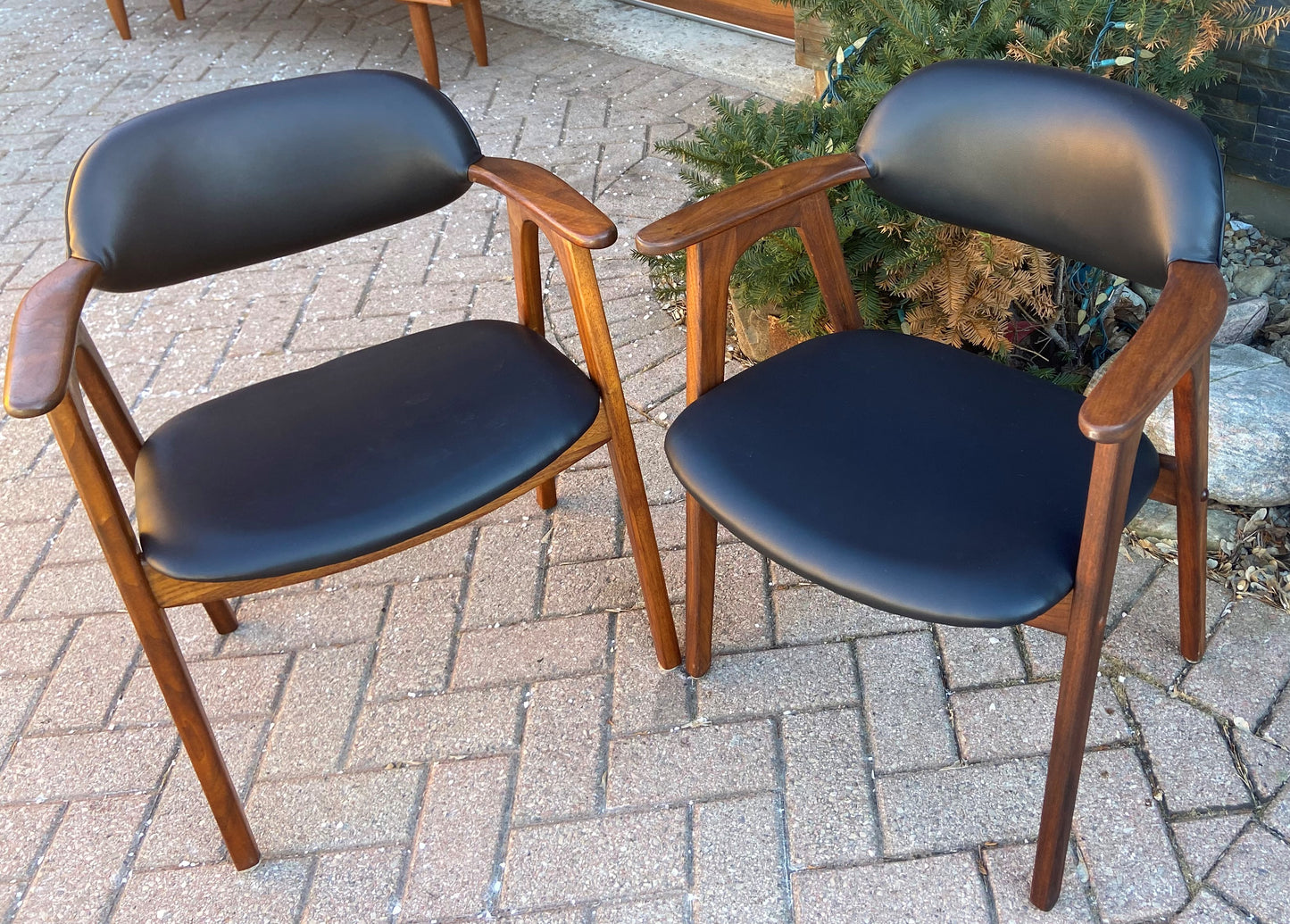 Set of 2 REFINISHED REUPHOLSTERED Mid Century Modern walnut armchairs
