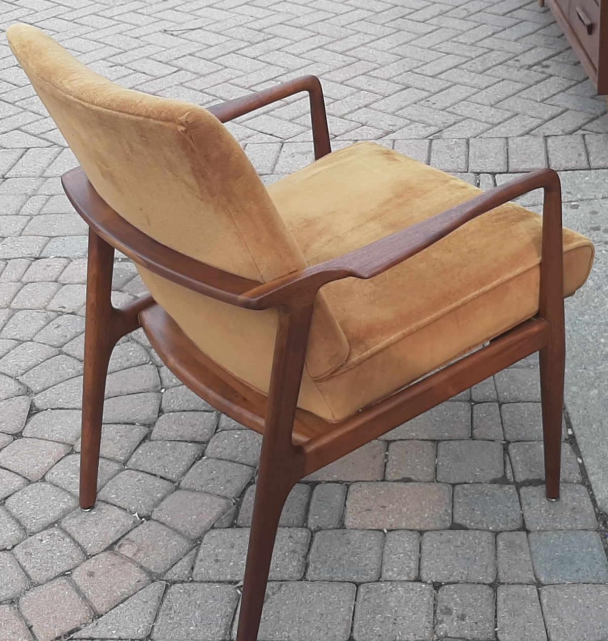 REFINISHED MCM Walnut armchair w mustard upholstery, set of 3