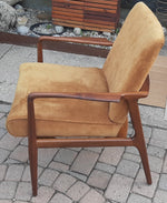 REFINISHED MCM Walnut armchair w mustard upholstery, set of 3 8