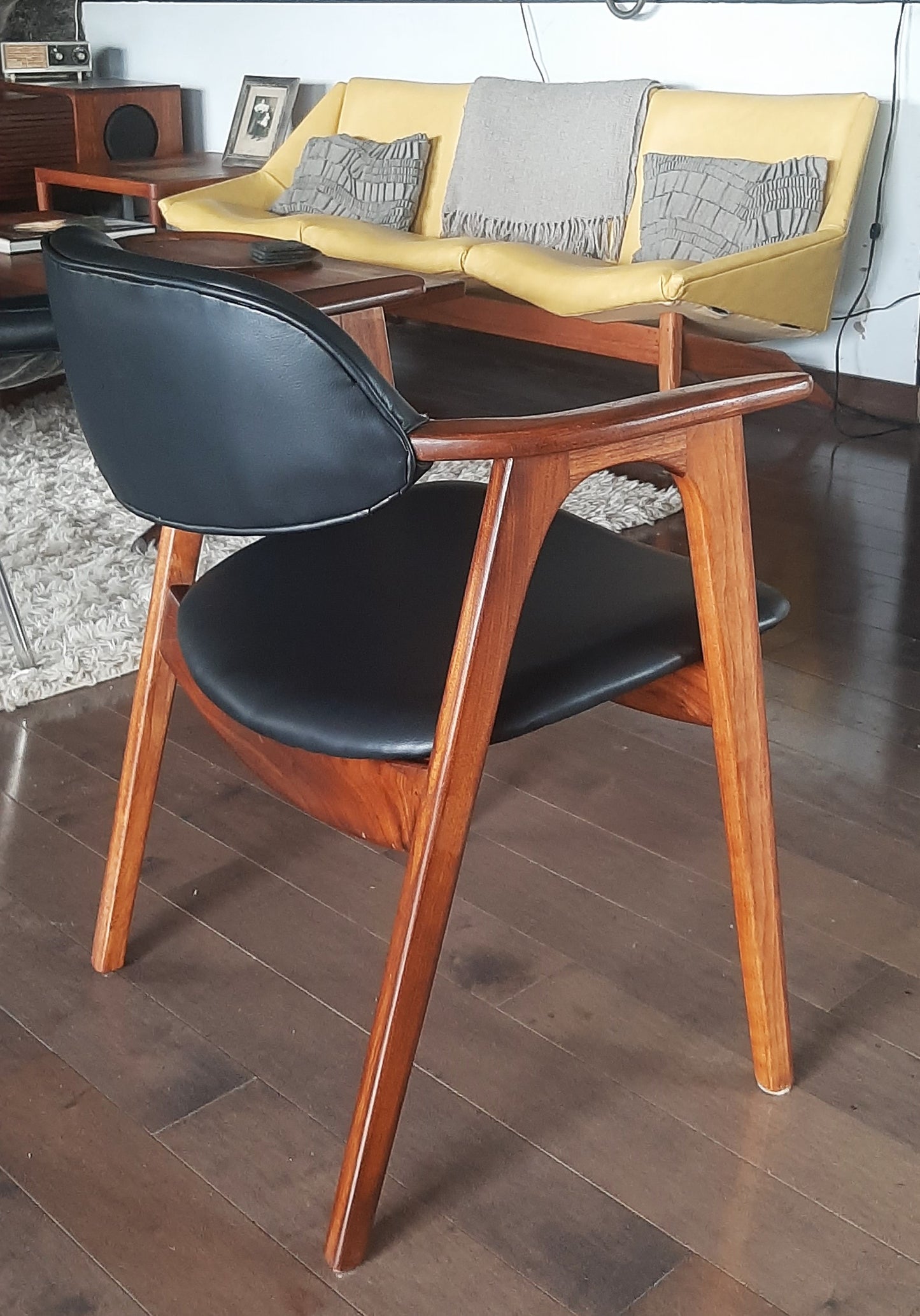 Set of 2 REFINISHED REUPHOLSTERED Mid Century Modern walnut armchairs