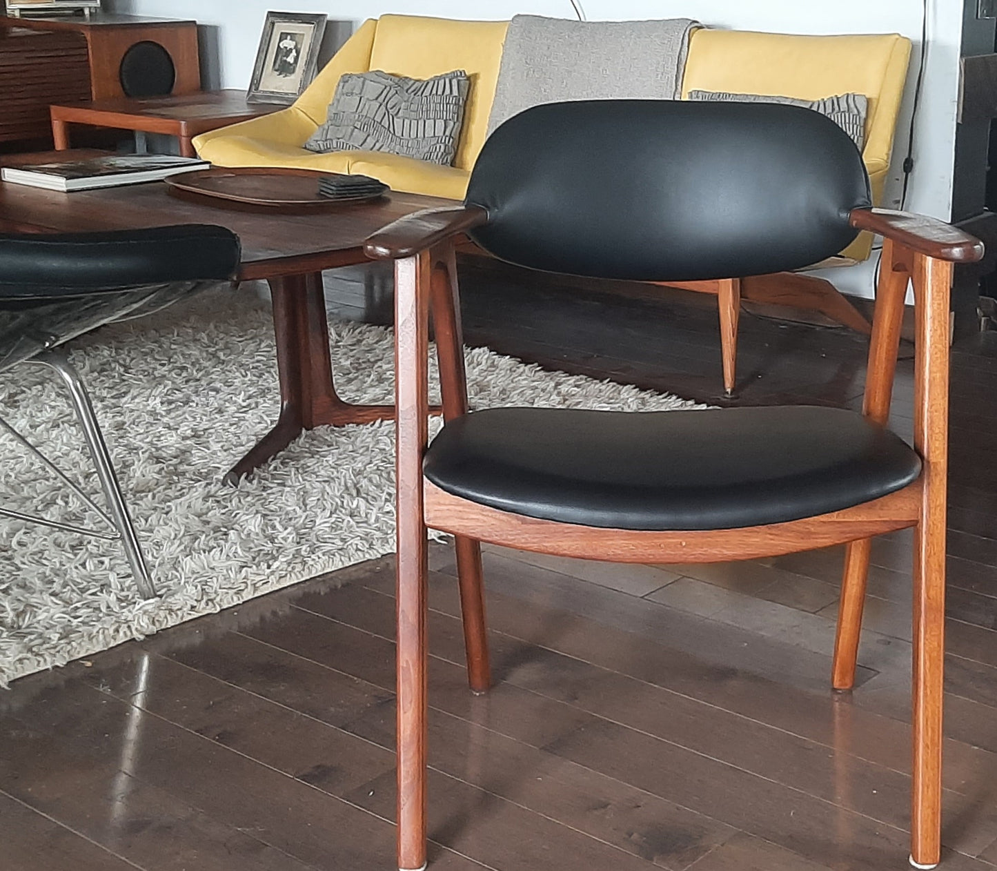 Set of 2 REFINISHED REUPHOLSTERED Mid Century Modern walnut armchairs