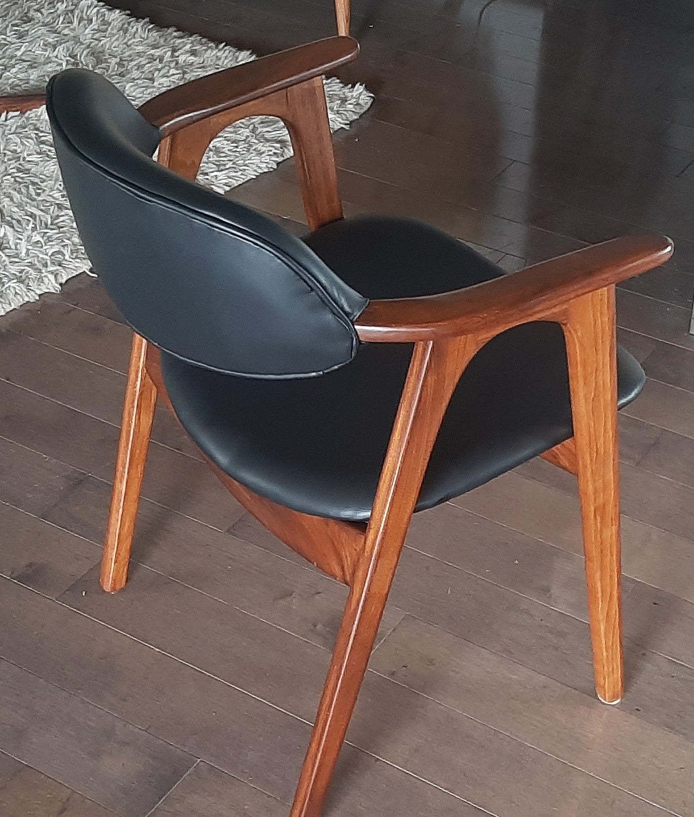 Set of 2 REFINISHED REUPHOLSTERED Mid Century Modern walnut armchairs