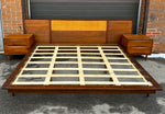 REFINISHED Mid Century Modern Walnut & Cane Bed King, 2 Dressers, 2 Nightstands 8