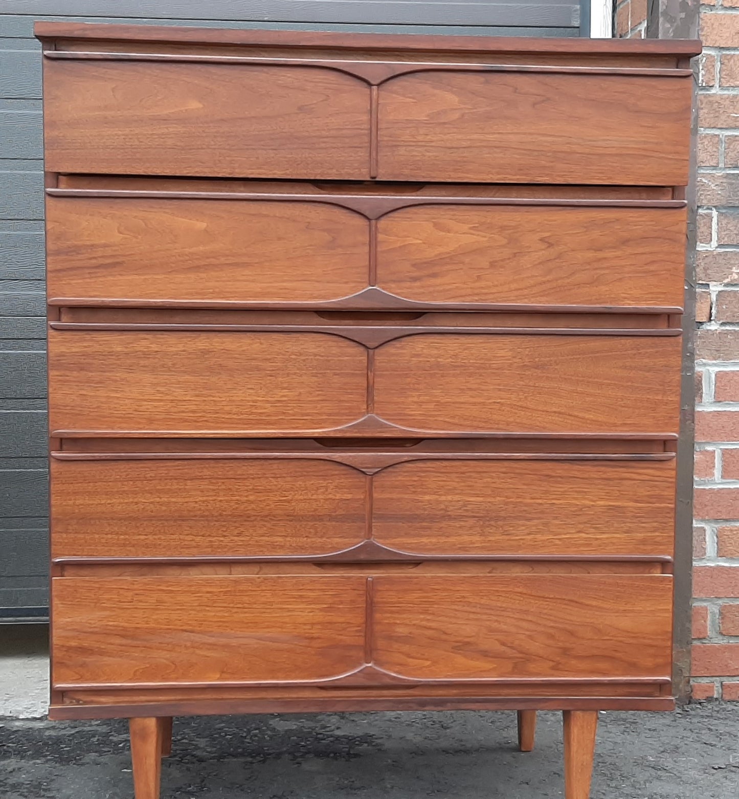 REFINISHED Compact MCM Walnut long dresser, tallboy & 2 night stands, PERFECT - Mid Century Modern Toronto