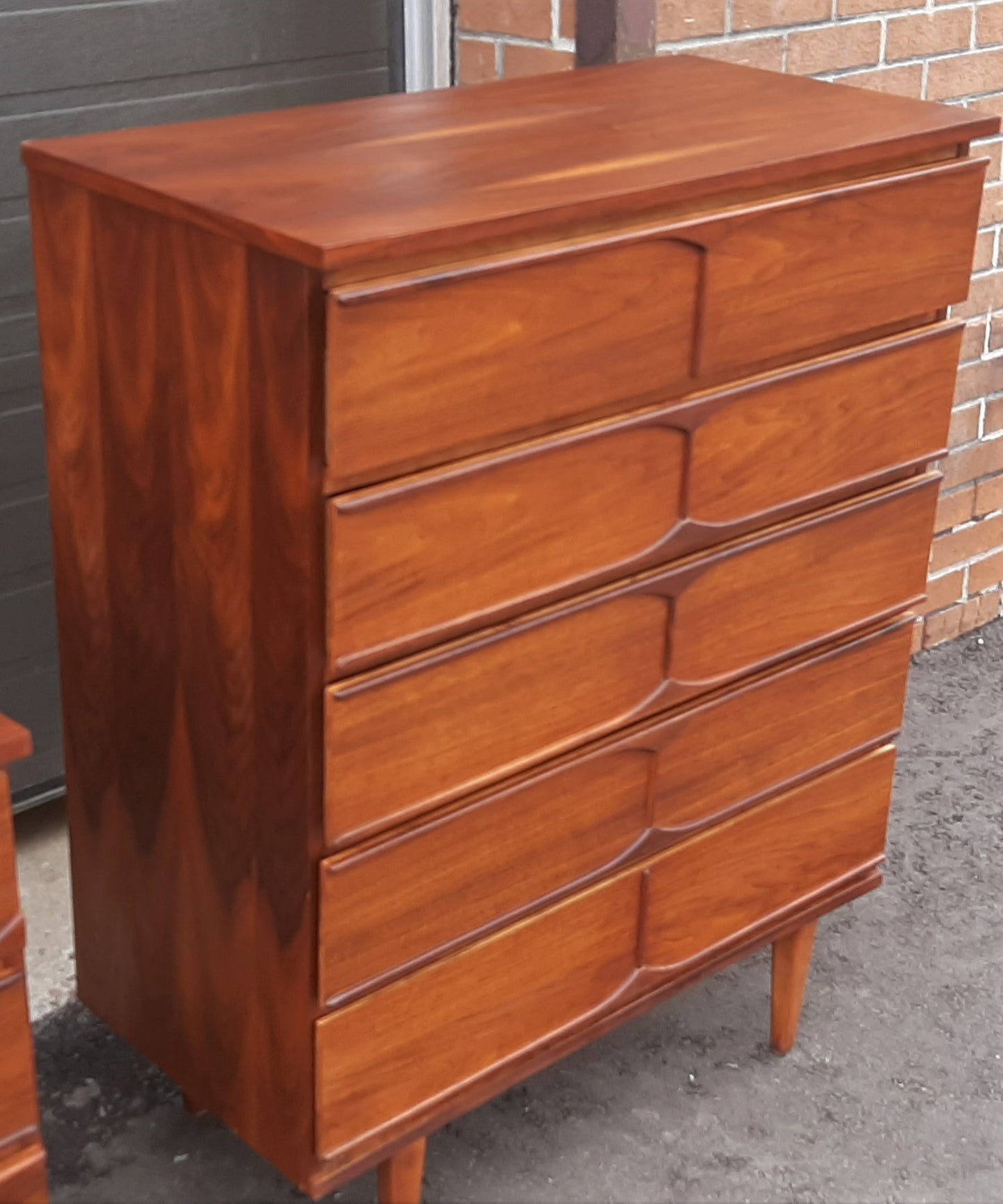 REFINISHED Compact MCM Walnut long dresser, tallboy & 2 night stands, PERFECT - Mid Century Modern Toronto