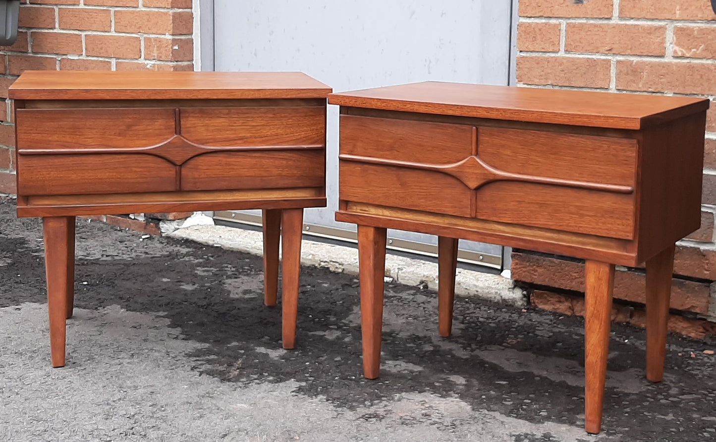 REFINISHED Compact MCM Walnut long dresser, tallboy & 2 night stands, PERFECT - Mid Century Modern Toronto