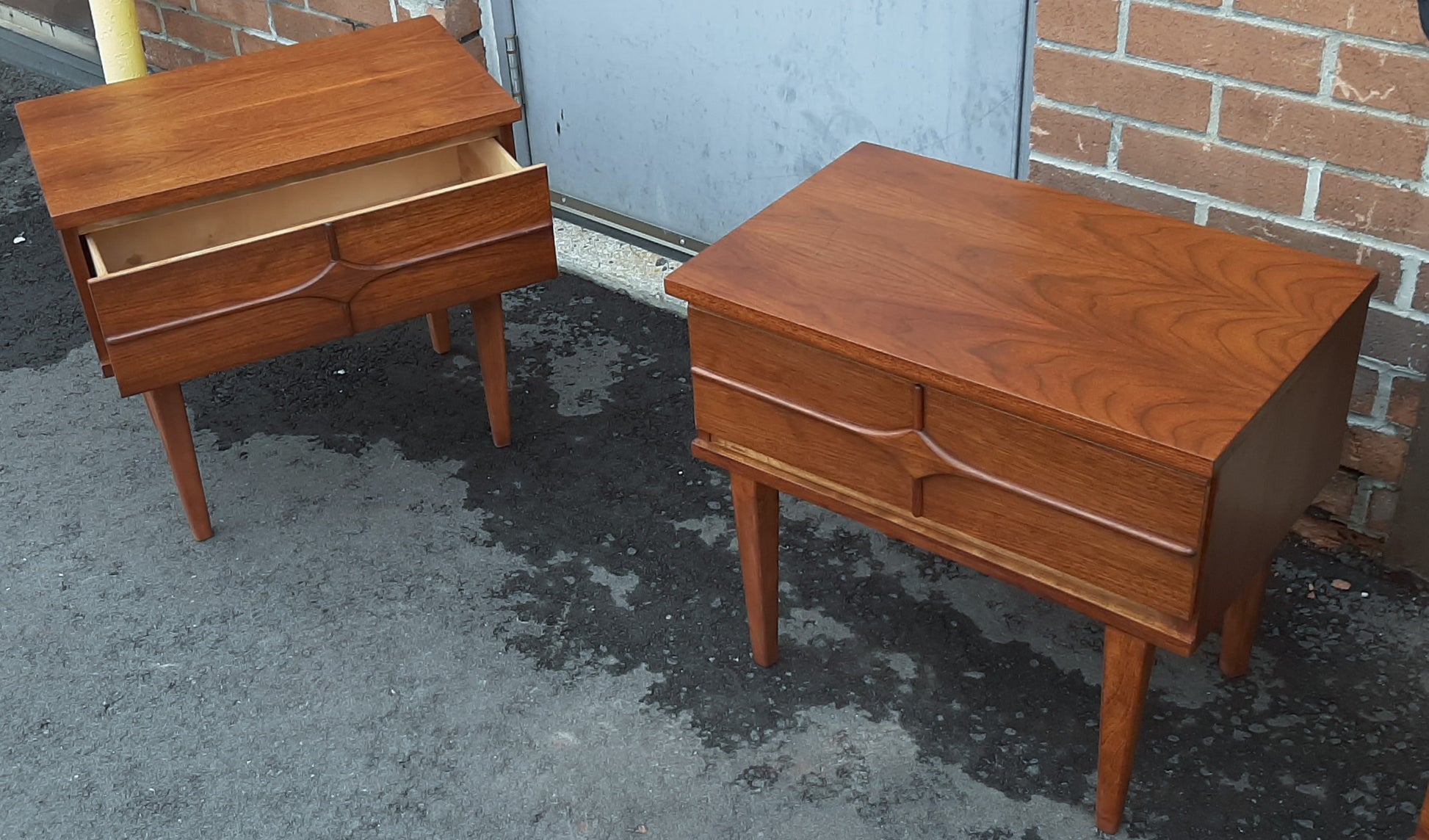 REFINISHED Compact MCM Walnut long dresser, tallboy & 2 night stands, PERFECT - Mid Century Modern Toronto