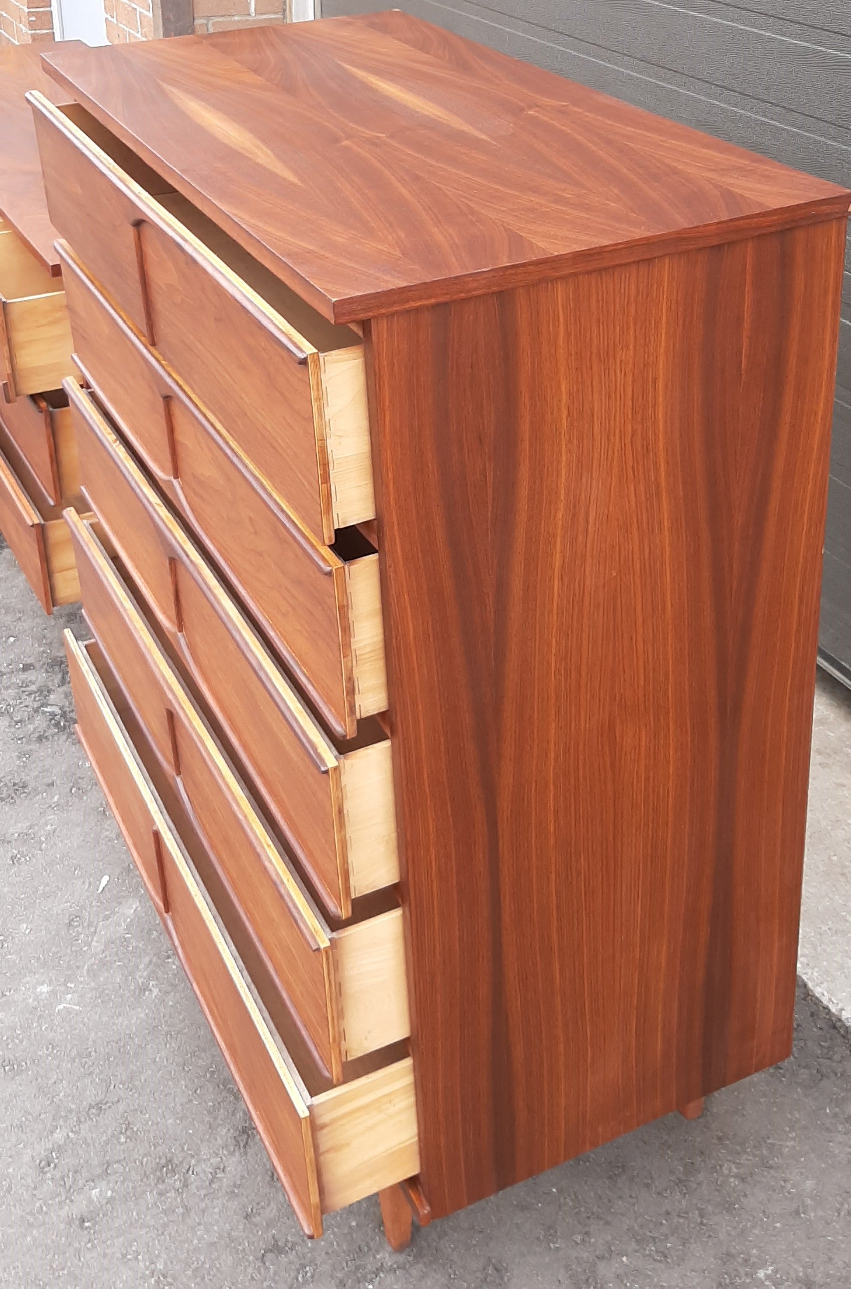 REFINISHED Compact MCM Walnut long dresser, tallboy & 2 night stands, PERFECT - Mid Century Modern Toronto