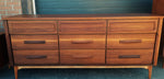ON HOLD***REFINISHED MCM  walnut dresser 9 drawers, tallboy, 2 nigh stands, headboard for queen bed & frame - PERFECT - Mid Century Modern Toronto 3