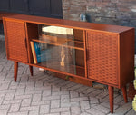 REFINISHED MCM Walnut Display w woven & glass doors 71