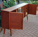 REFINISHED MCM Walnut Display w woven & glass doors 71