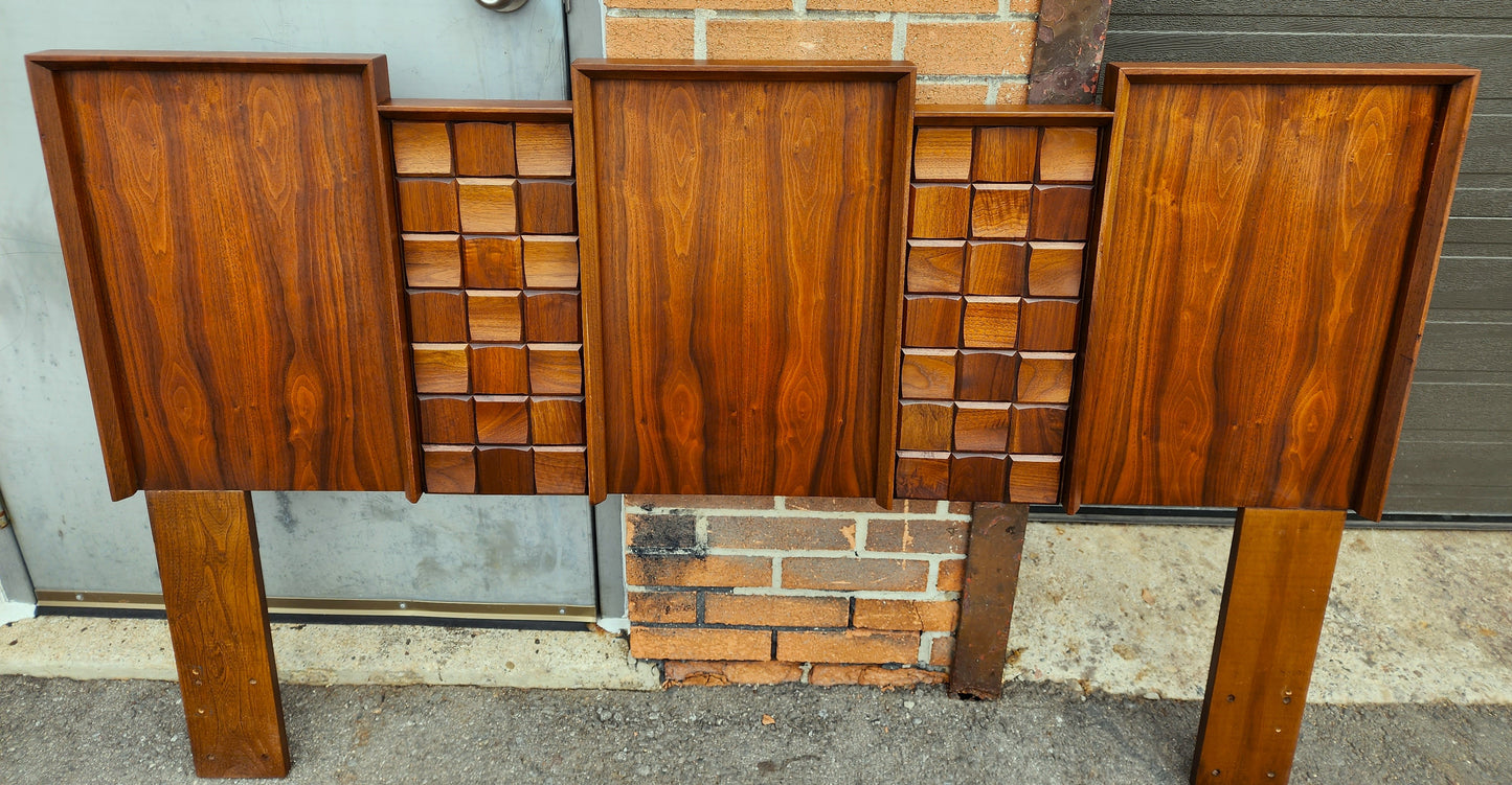 REFINISHED Mid Century Modern Walnut Brutalist Headboard for Queen bed (optional frame)