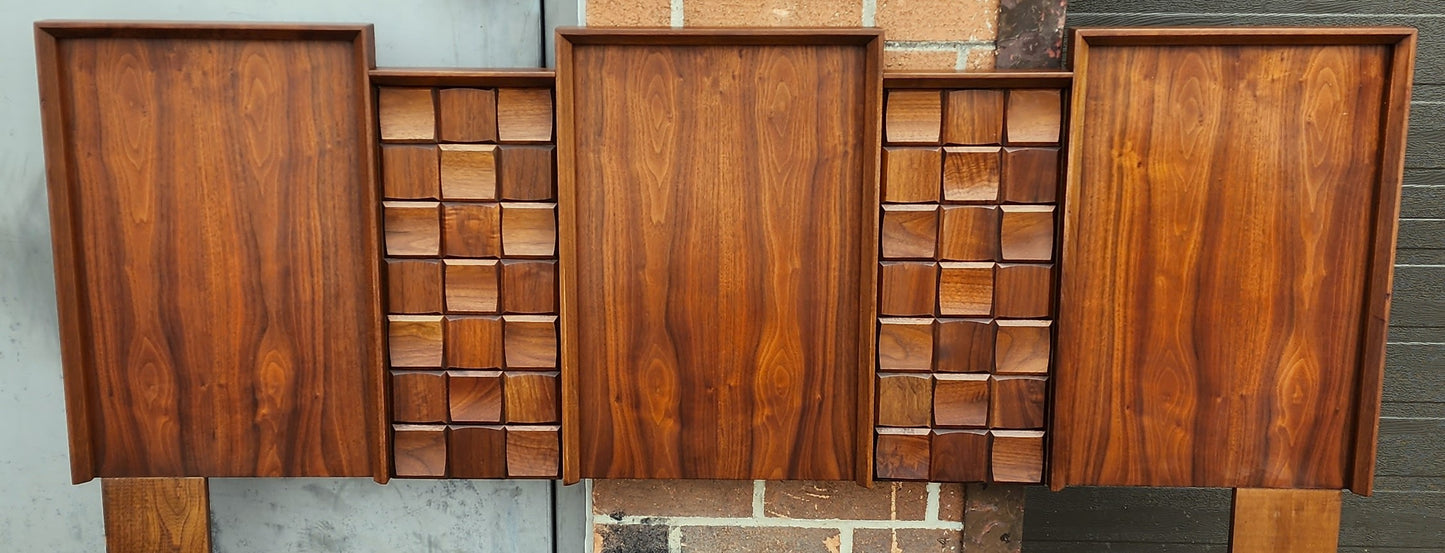 REFINISHED Mid Century Modern Walnut Brutalist Headboard for Queen bed (optional frame)