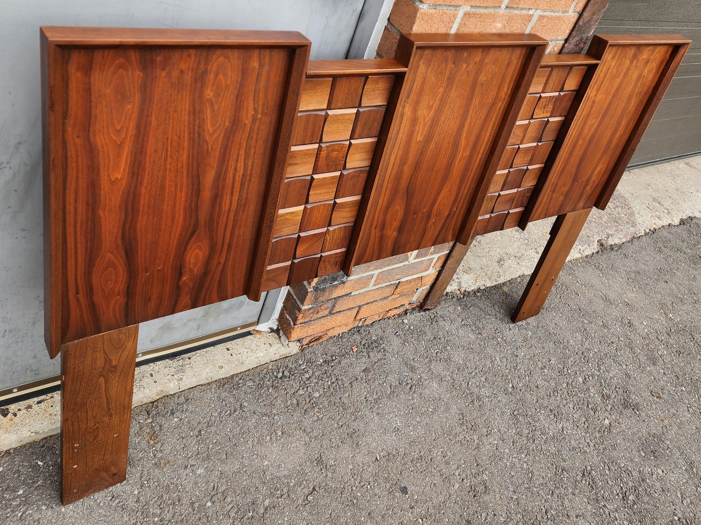 REFINISHED Mid Century Modern Walnut Brutalist Headboard for Queen bed (optional frame)