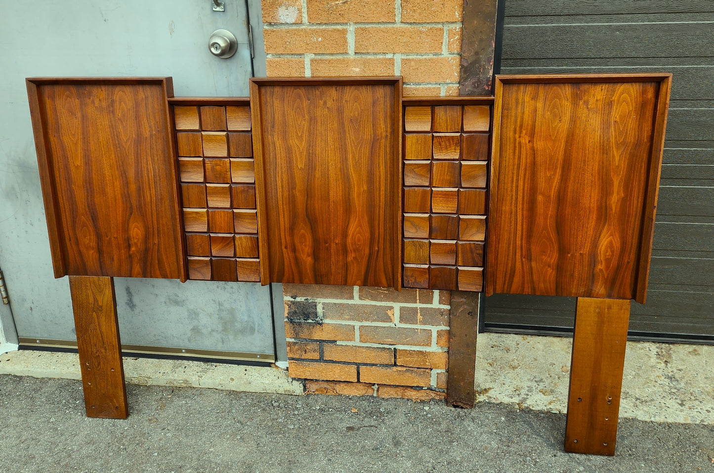 REFINISHED Mid Century Modern Walnut Brutalist Headboard for Queen bed (optional frame)