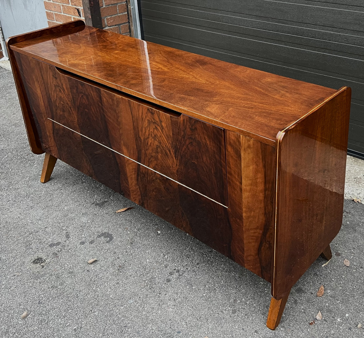 Mid Century Modern Walnut Linen Chest w Finished Back/Records Storage/ Media Unit/ Divider