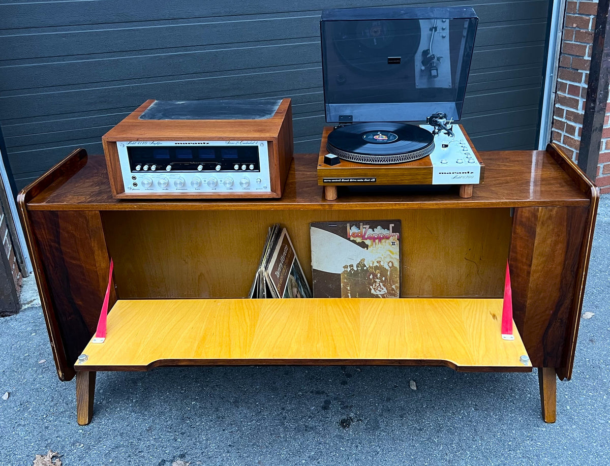 Mid Century Modern Walnut Linen Chest w Finished Back/Records Storage/ Media Unit/ Divider