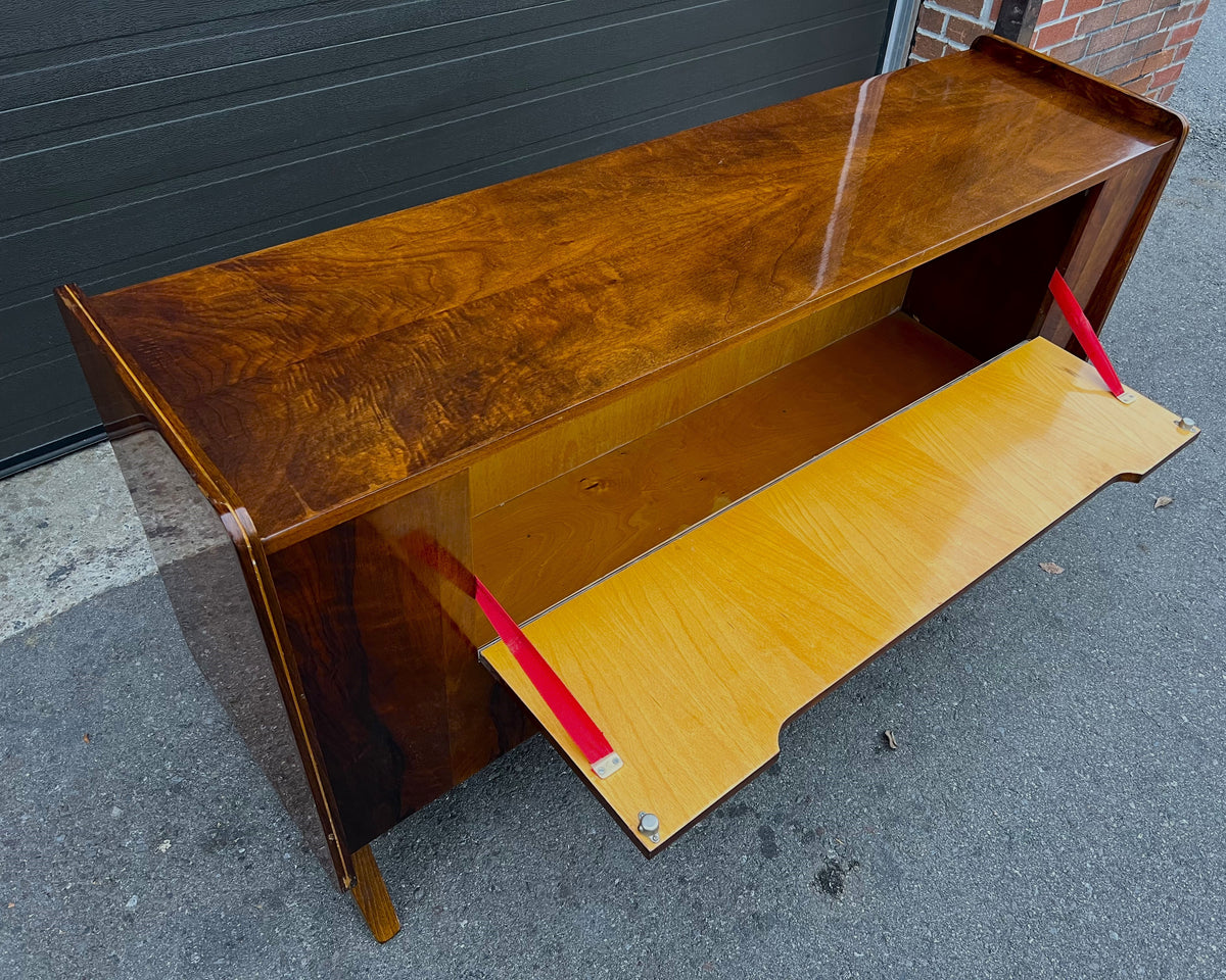 Mid Century Modern Walnut Linen Chest w Finished Back/Records Storage/ Media Unit/ Divider