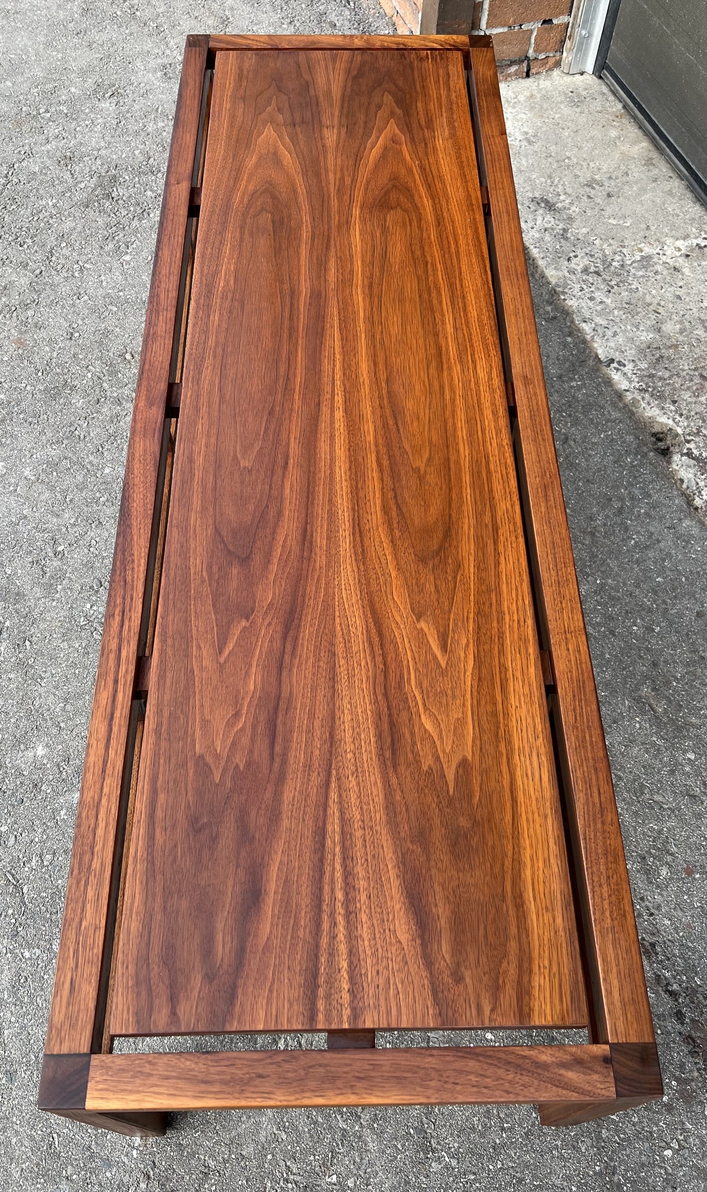 REFINISHED Mid Century Modern Walnut Coffee Table, Floating Top