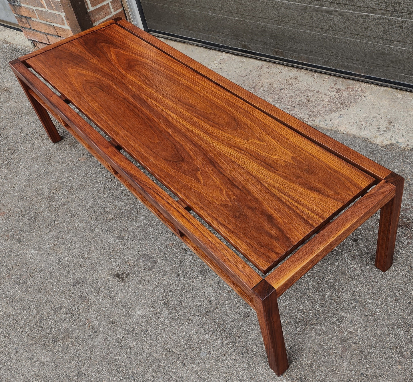 REFINISHED Mid Century Modern Walnut Coffee Table, Floating Top