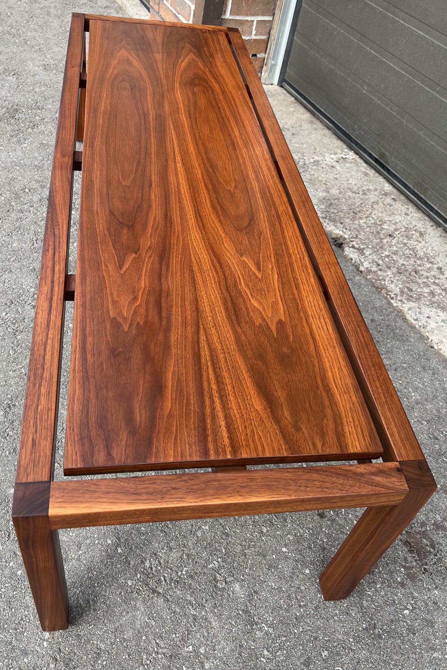 REFINISHED Mid Century Modern Walnut Coffee Table, Floating Top