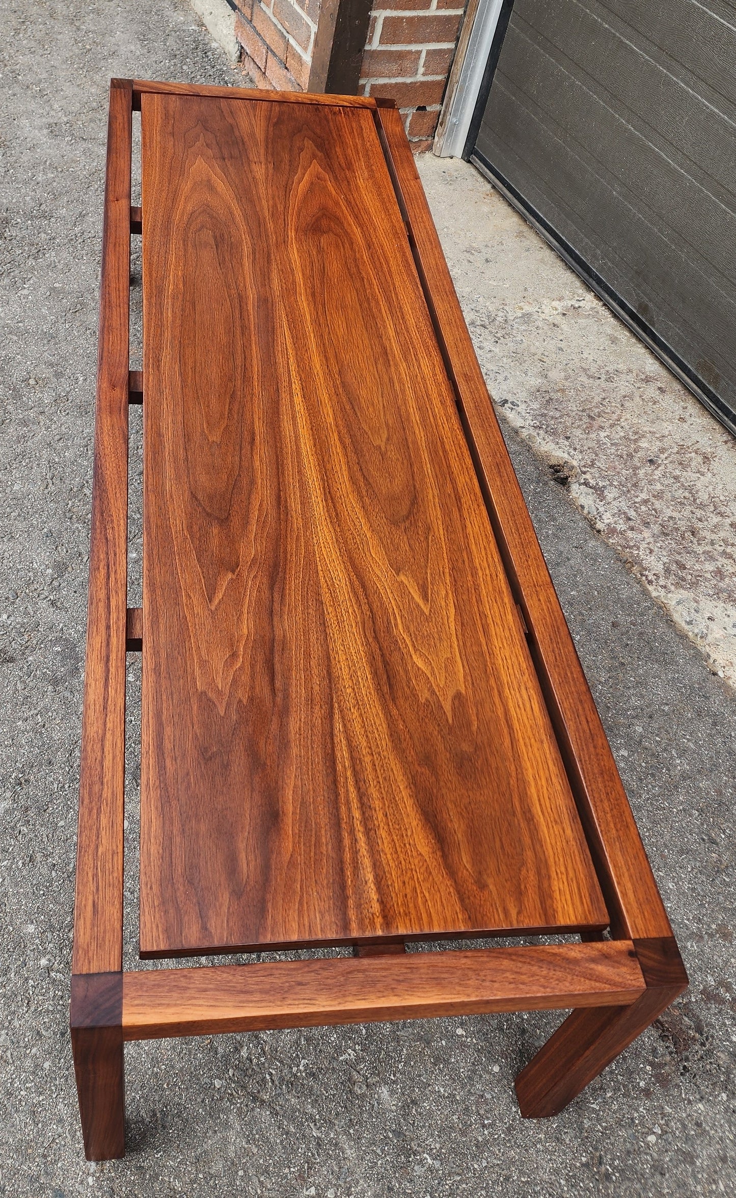 REFINISHED Mid Century Modern Walnut Coffee Table, Floating Top