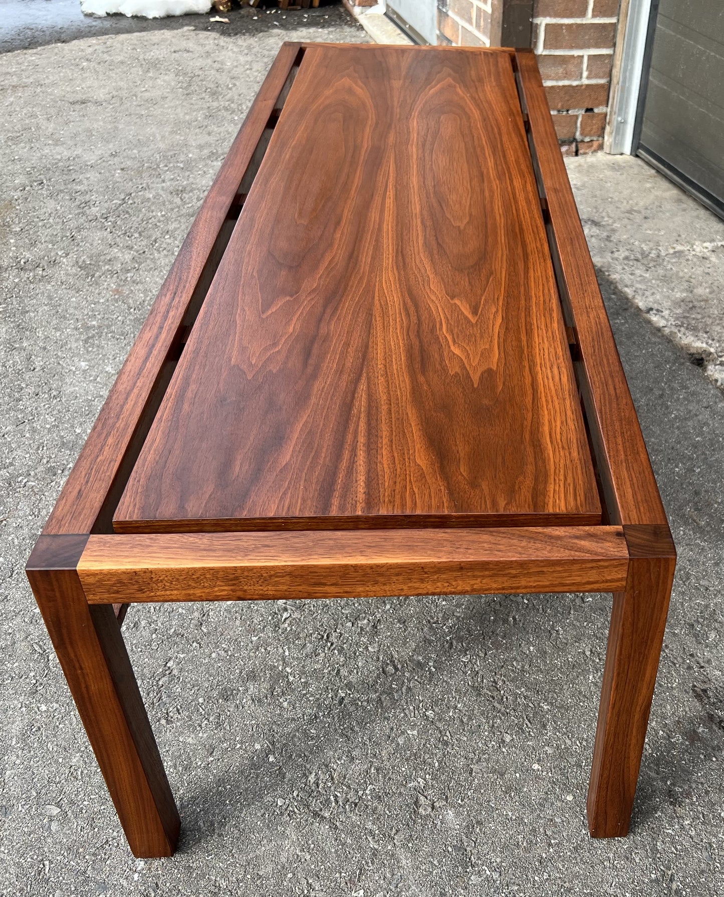 REFINISHED Mid Century Modern Walnut Coffee Table, Floating Top