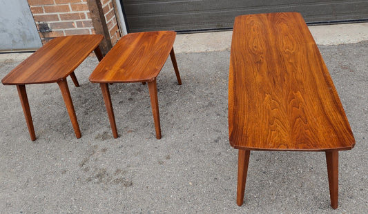 REFINISHED Mid Century Modern Solid Walnut Coffee Table & 2 End Tables