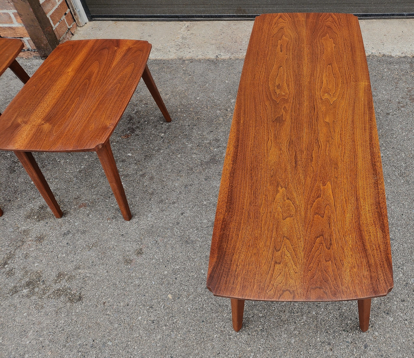 REFINISHED Mid Century Modern Solid Walnut Coffee Table & 2 End Tables